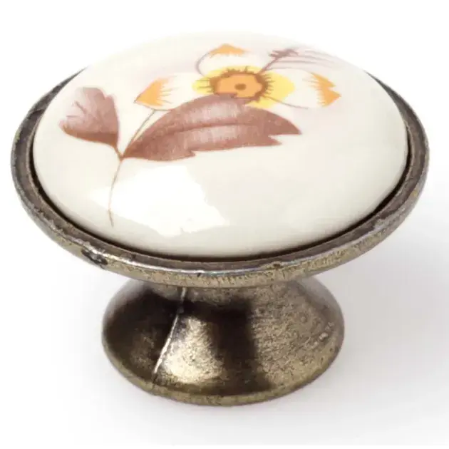 Pack 6 pomos flor oro viejo y porcelana