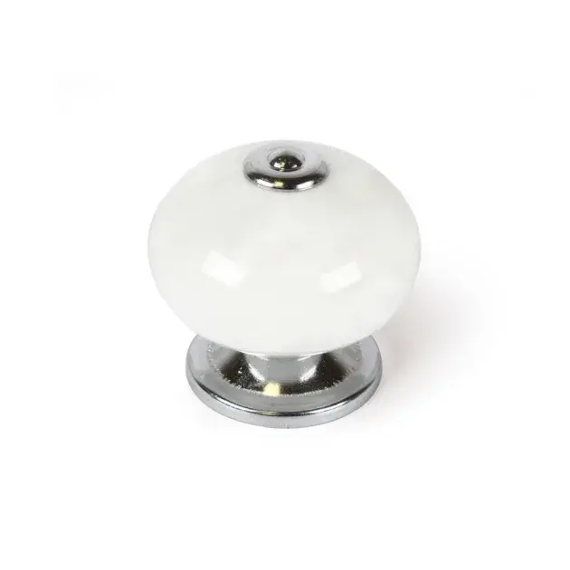 Pomo metal/porcelana blanco ø 39 mm