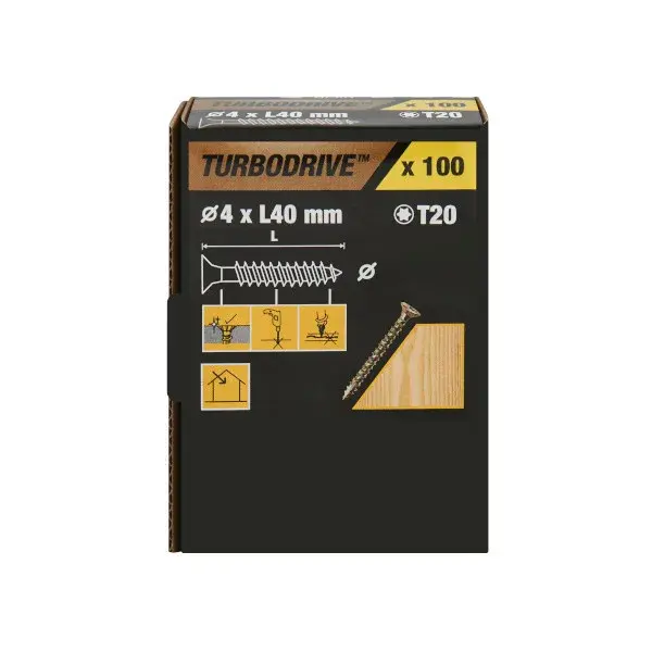 100 tornillos para madera TX premium 4x40 mm Turbodrive