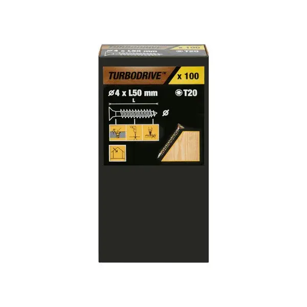 100 tornillos para madera TX premium 4x50 mm Turbodrive