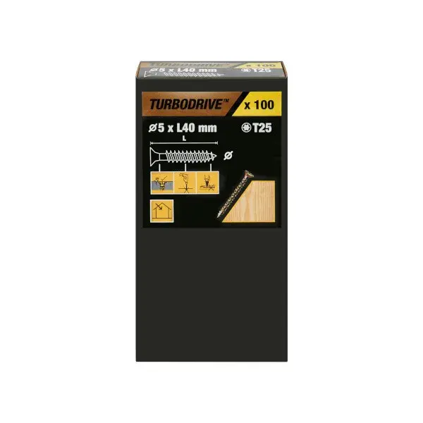 100 tornillos para madera TX premium 5x40 mm Turbodrive