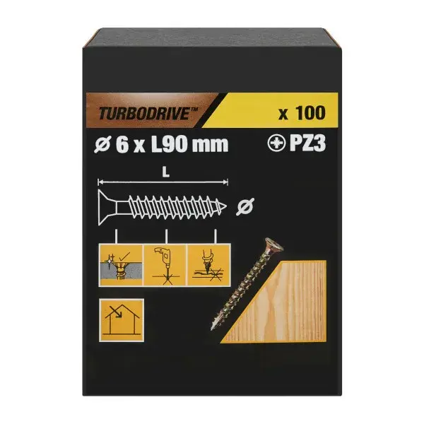 100 tornillos para madera PZ premium 6x90 mm Turbodrive