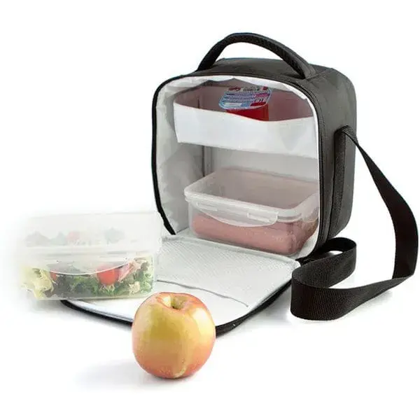 Fiambrera + 2 tupper negra 22x13x22 cm QD Apilable y Modular