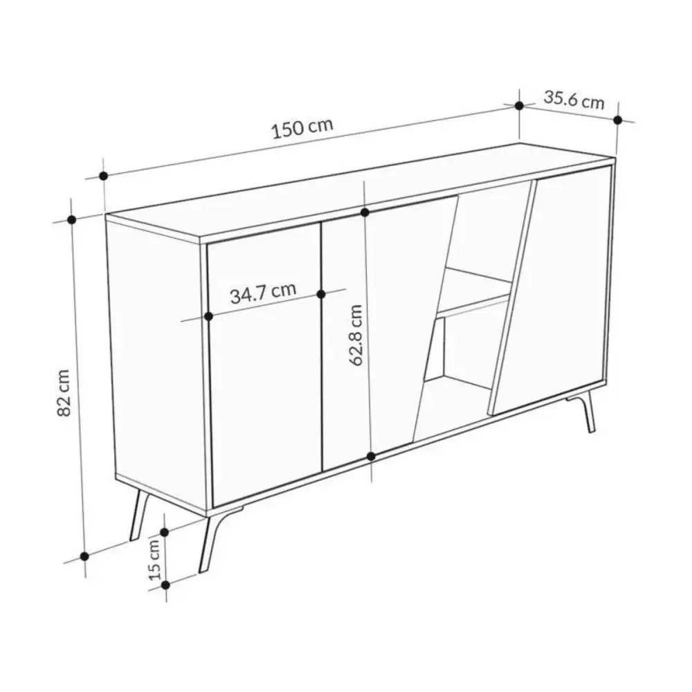 Aparador Fiona 2 puertas + 5 compartimentos roble/blanco 82x150x35,6 cm