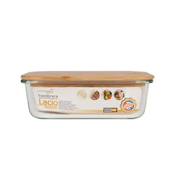Fiambrera rectangular Borosil cristal y bambú lacio