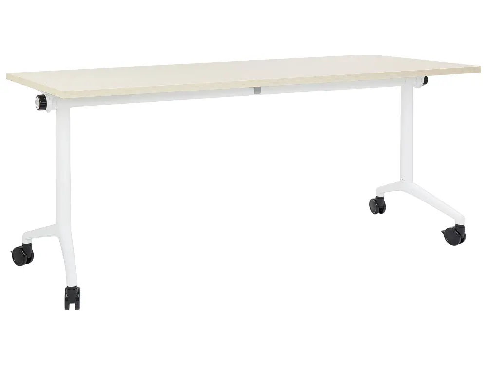 Folding Office Desk Casters 180 x 60 cm Light Wood and White CAVI
