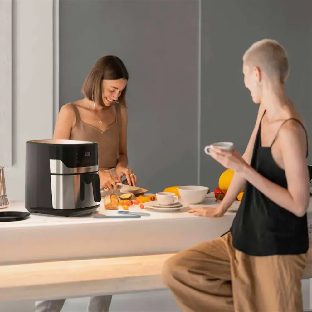 Freidora de aire Air Crispy 6006B Para todo tipo Blue 1600W 6,5L con accesorios negro/inox