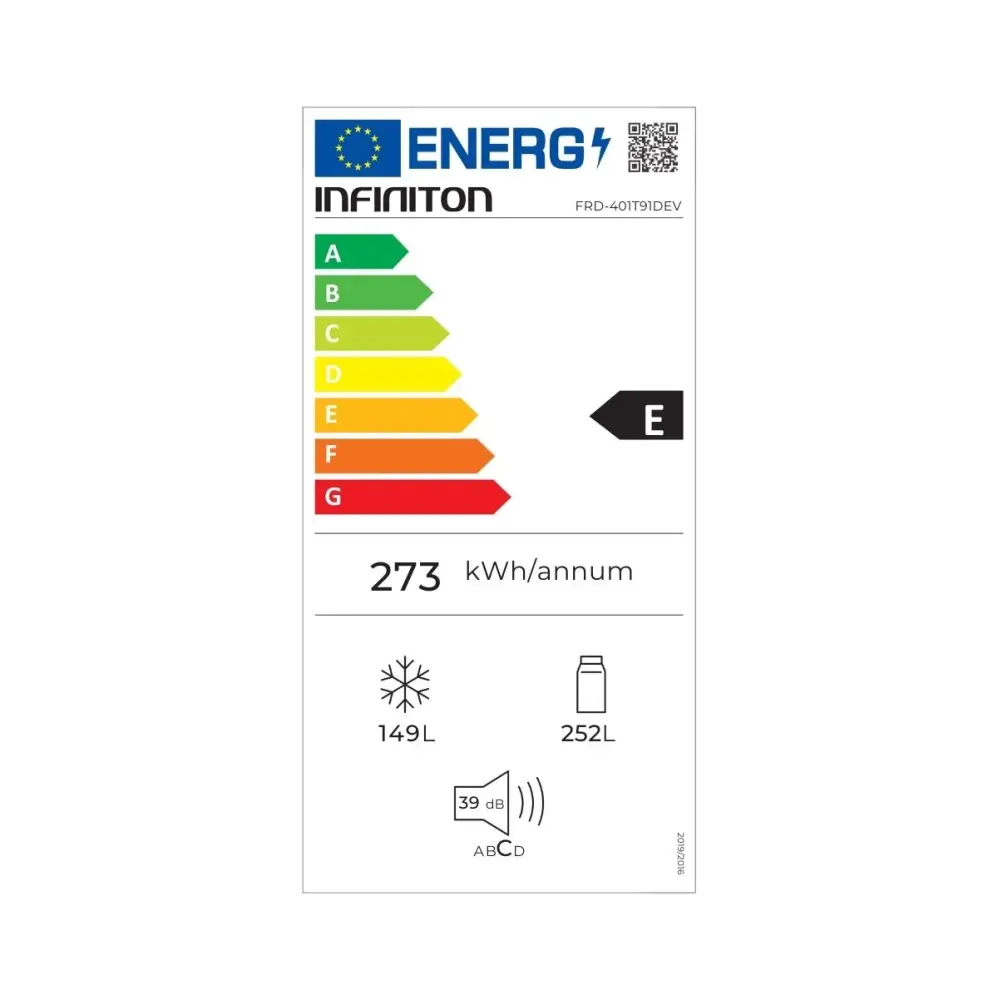 Frigorífico combi francés Infiniton FRD-401T91DEV Total No Frost 401L E inox 190,9 cm