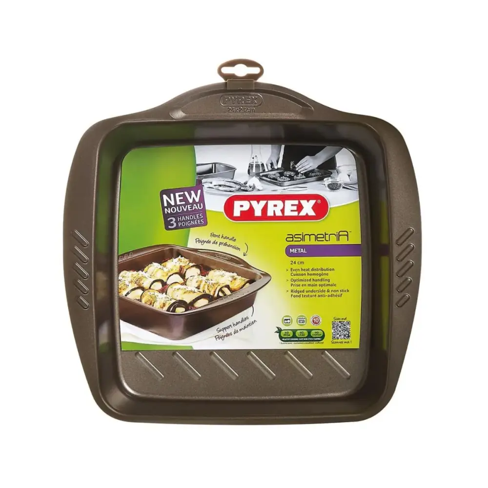 Zen Premium Fuente cuadrada Asimetrí Pyrex acero 24 cm