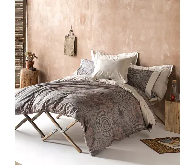 Funda nórdica EIDER beige/gris/rosa 140x200 cm en Verde Salvia