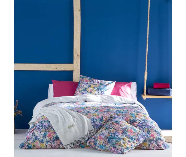 Certificado Oeko-Tex Funda nórdica FLORETTE azul/fucsia/rosa 240x220 cm