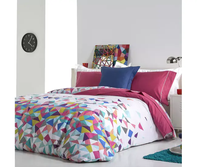 Funda nórdica algodón Funda nórdica ECHO fucsia/azul/verde/blanco 260x240 Cm