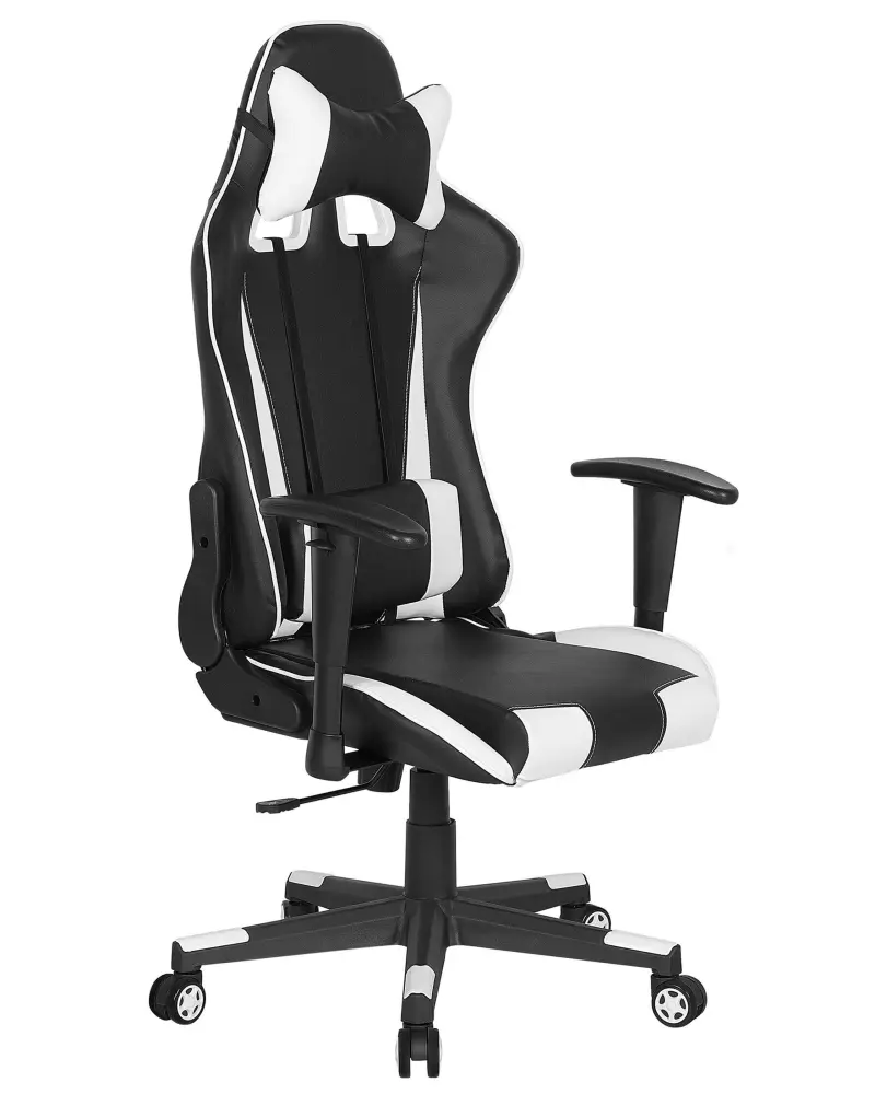 Faux Leather Reclining Office Chair Black White GAMER