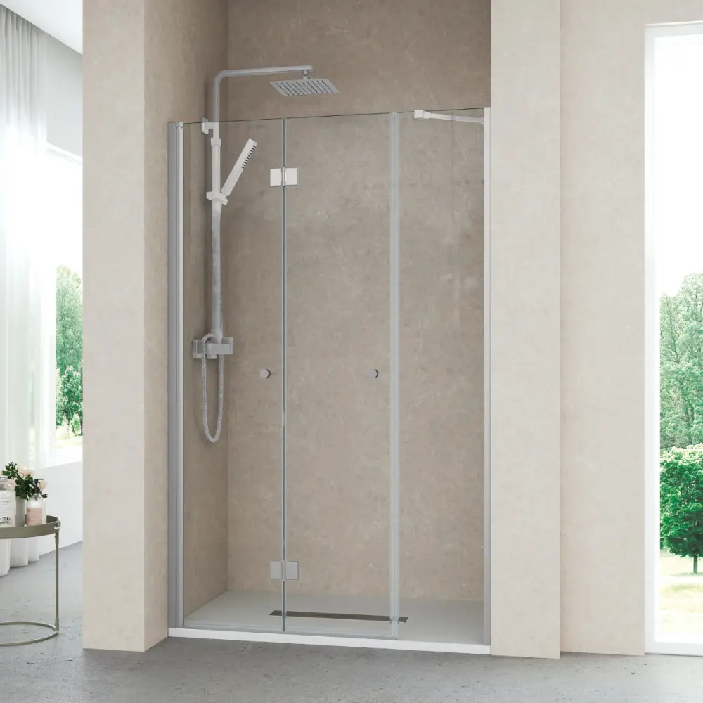 Mampara ducha frontal puerta plegable 1 fijo 130cm transparente cromo