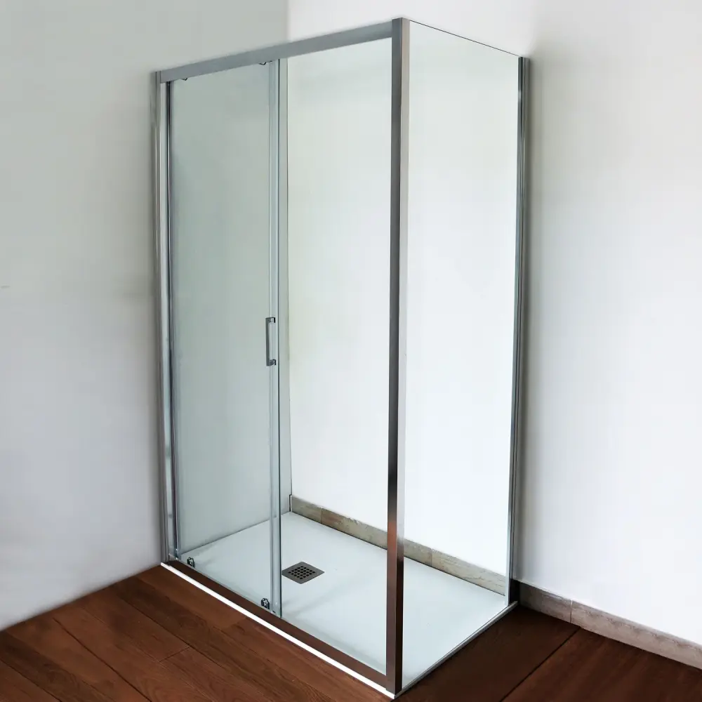 Cabina de ducha Iconic cm 120x80 con puerta corredera y pared fija en vidrio antical Con app Clean