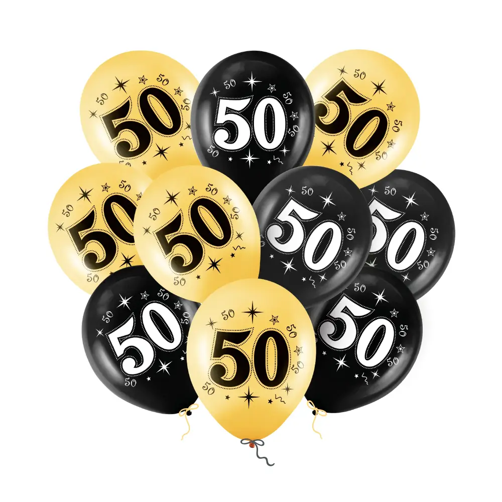 Globos dorados negros 50 cumpleaños 12 pulgadas 10 uds. con Luces LED
