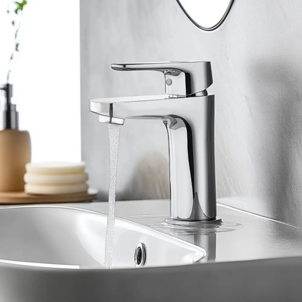 Aica grifo lavabo monomando plata brillante acero inoxidable griferí