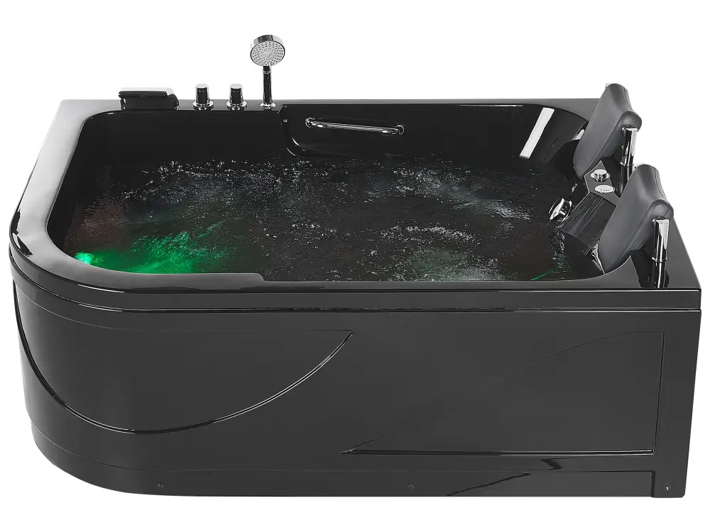 Left Hand Whirlpool Corner Bath LED 1700 x 1190 mm Black BAYAMO