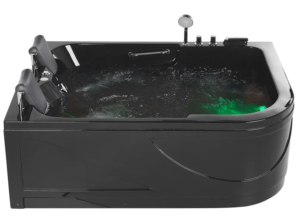 Right Hand Whirlpool Corner Bath LED 1700 x 1190 mm Black BAYAMO