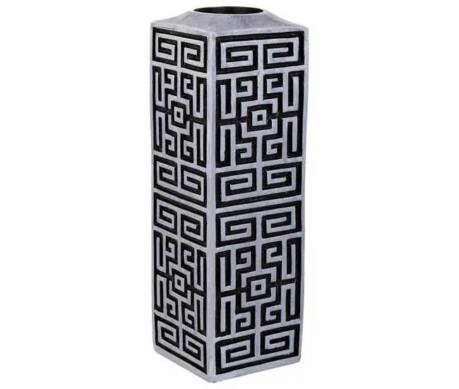 Artesanal Cerámica Jarrón Alexandra House Living Gris Plata Poliresina 12 x 38 x 12 cm
