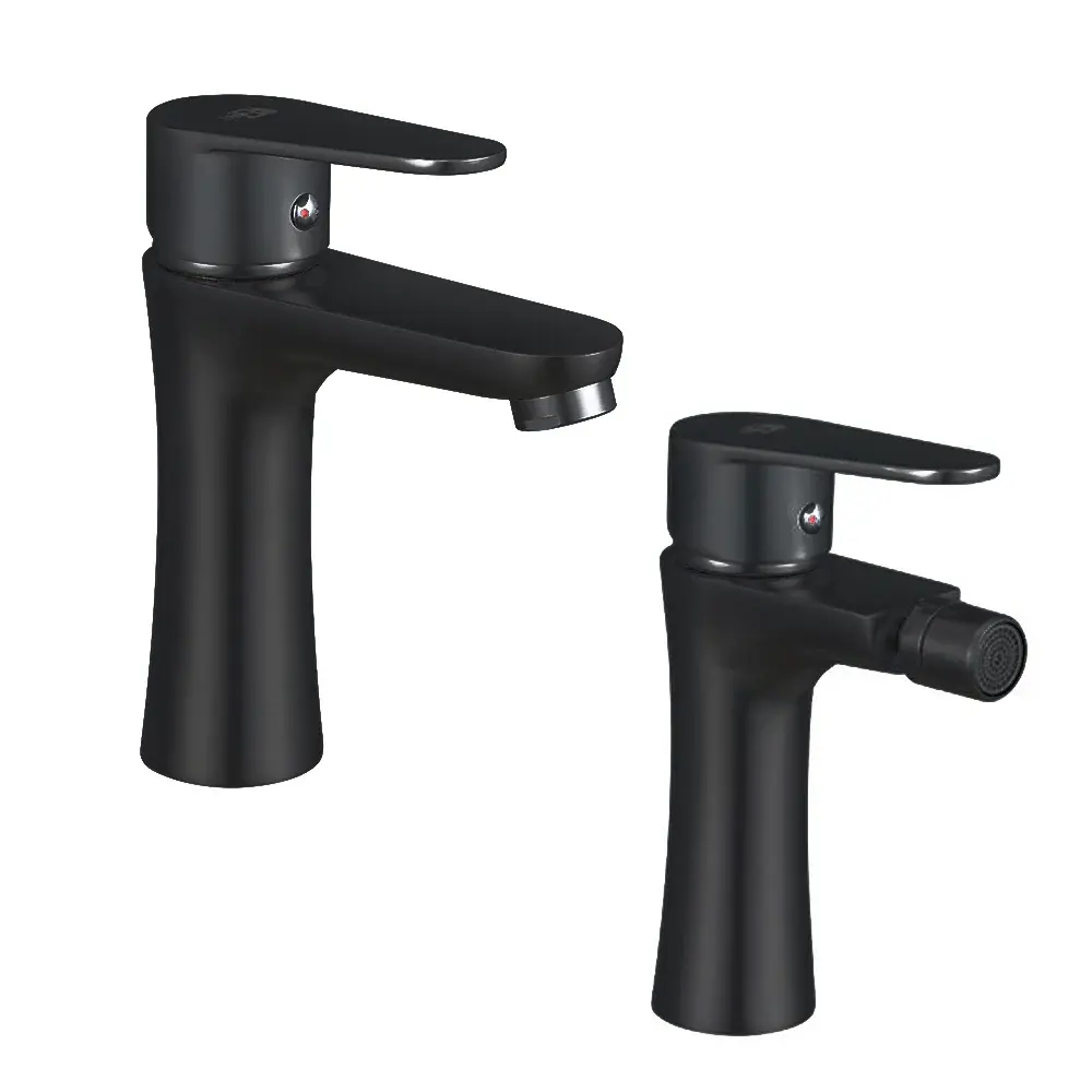 Canasta de Baño Juego de mezcladores para lavabo y bidé con desagües serie Elizabeth Negro Mate