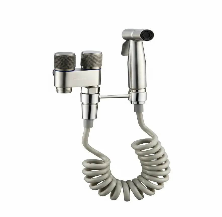 Colgador de Toallas Juego de Ducha Higiénica Tipo Bidet Aquafina con acabado Satinado - ABS y Acero Inoxidable