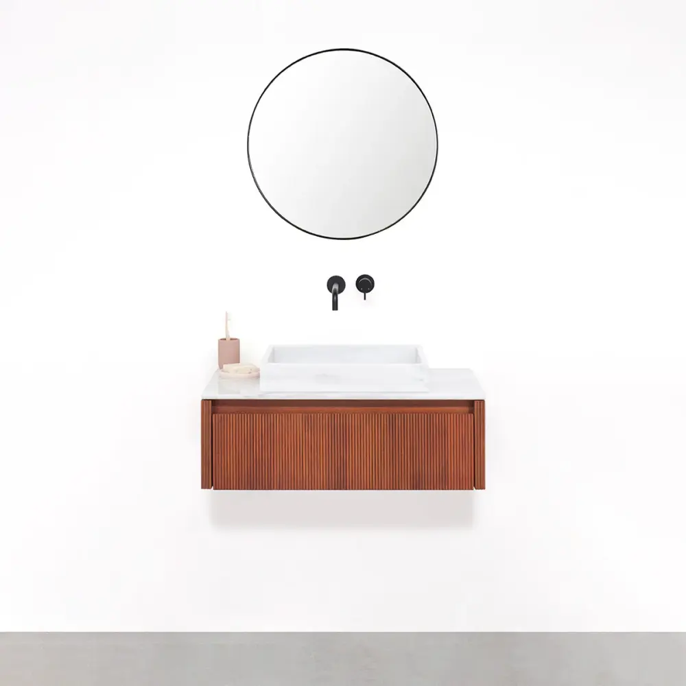 Mueble de baño Nogal - Ahun - George Nieve Marble - Placa superior Marcel mármol blanco - 80 cm