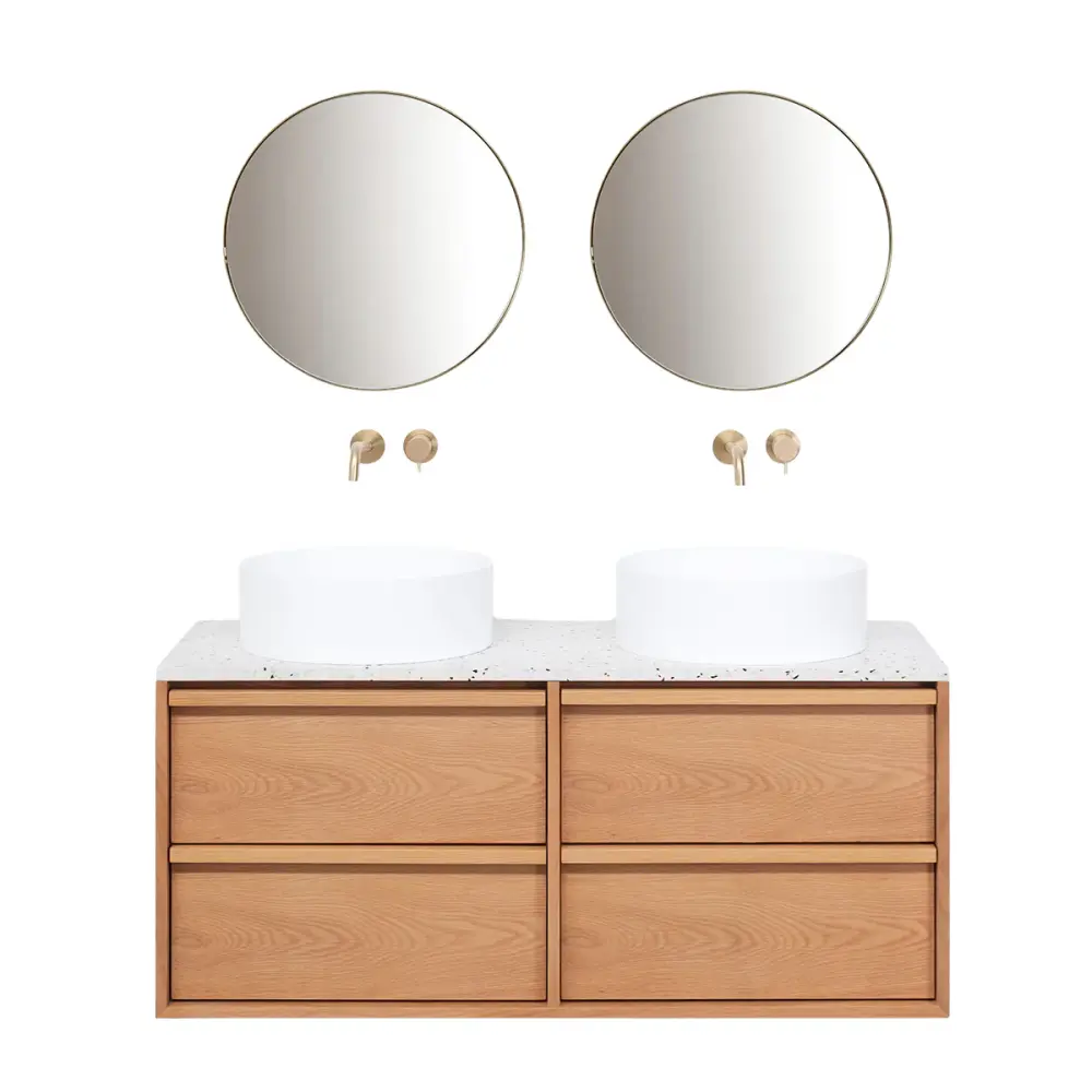 Mueble de baño Roble Fien - 120 cm - Lavabos Sims - Placa óptimo de terrazo