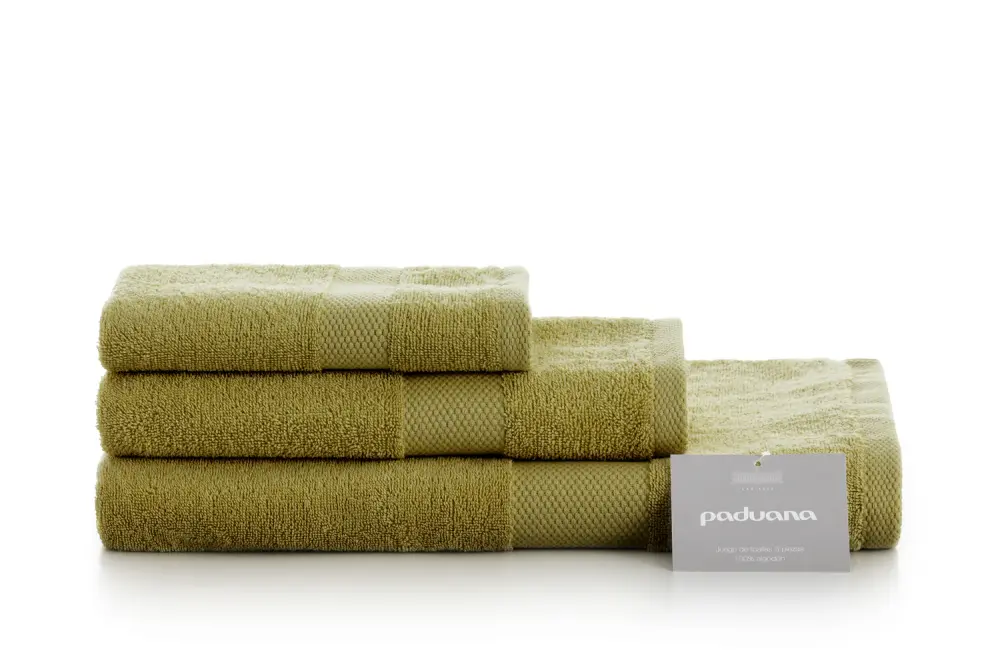 JUEGO TOALLA ALGODON 500 GR 3 PIEZAS (SABANA) 365 VERDE OLIVA PADUANA con Borde Bordado