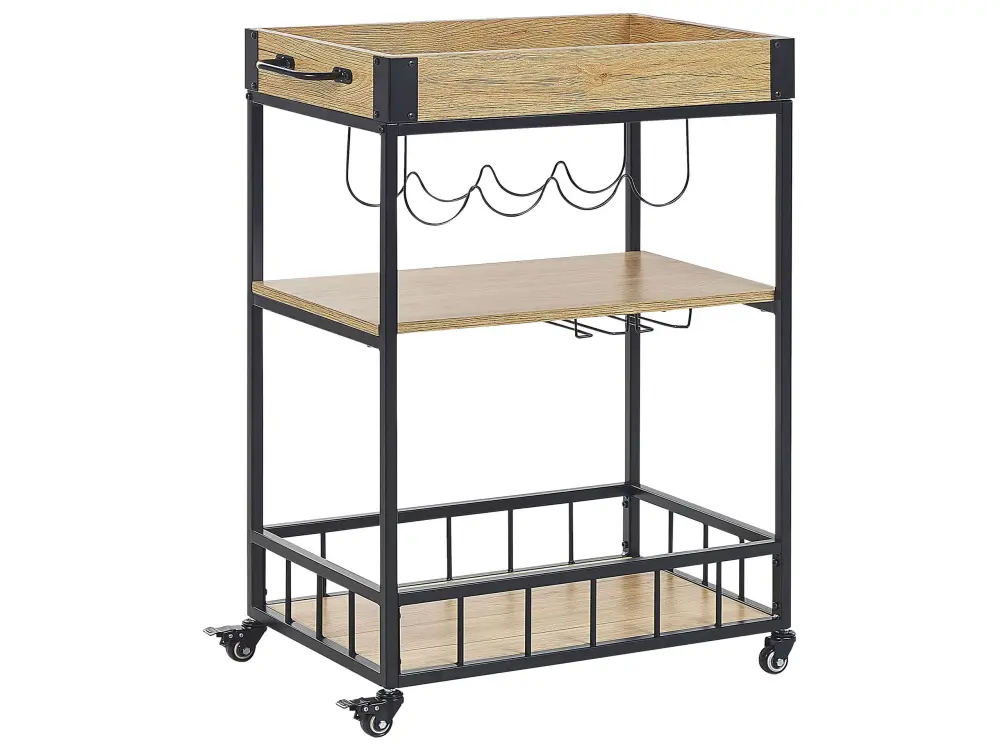 3 Tier Kitchen Trolley Light Wood Black HULLET