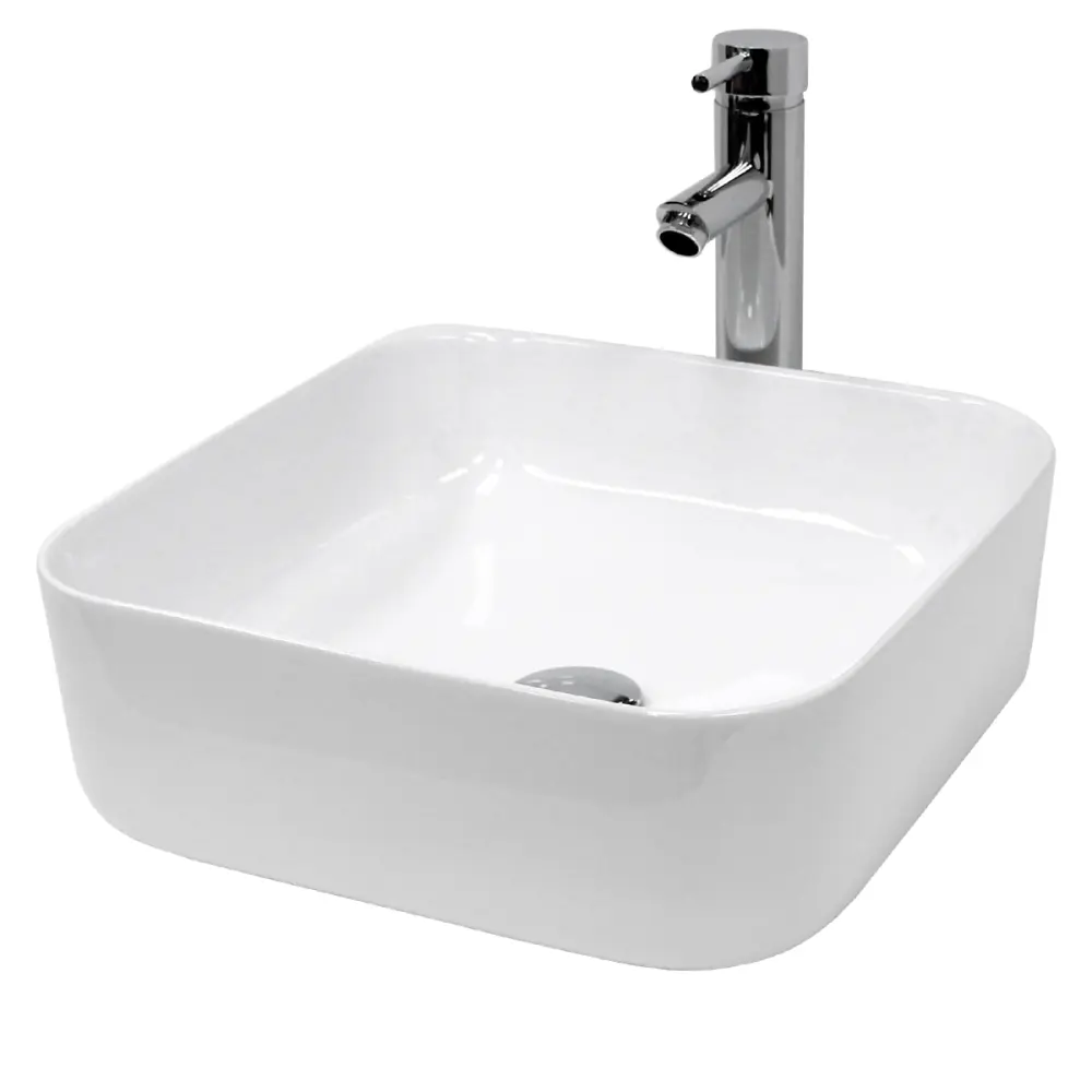 Lavabo cerámico cuadrado 390 x 390 x 140 mm blanco Ecd Germany