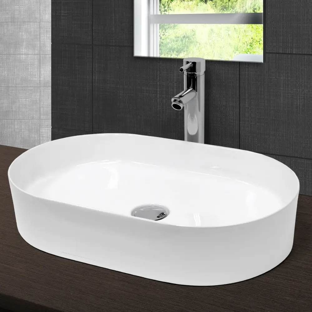 Lavabo cerámico ovalado con agujero blanco Ecd Germany