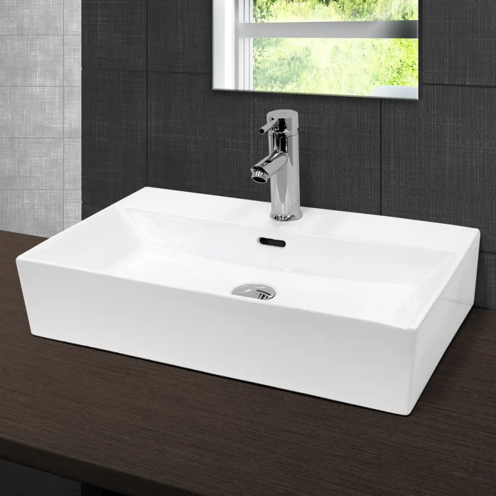 Lavabo cerámico rectangular 605x365x130 mm blanco Ecd Germany
