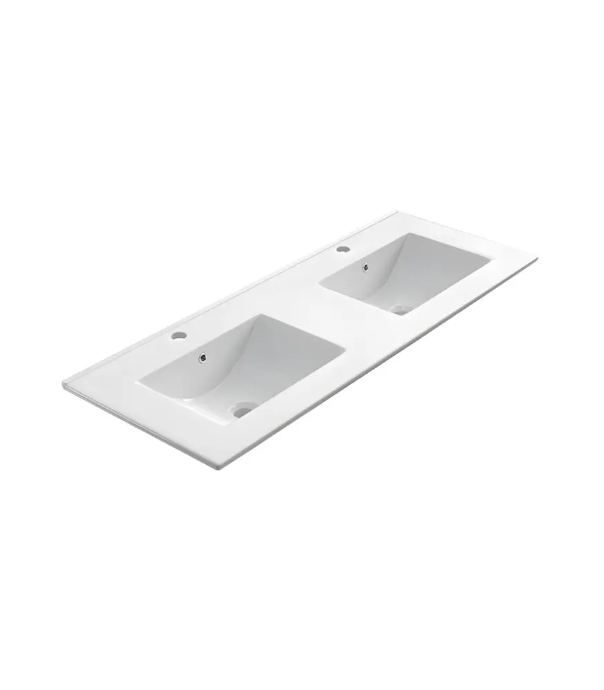 Encimera de porcelana blanca con dos senos de 120 cm