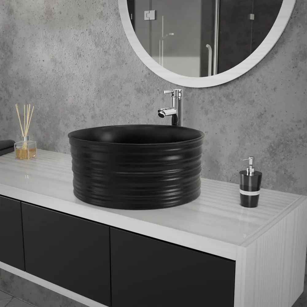 Conjunto lavabo desagüe sin rebosadero ø 41x18 cm cerámica negra Ml-design