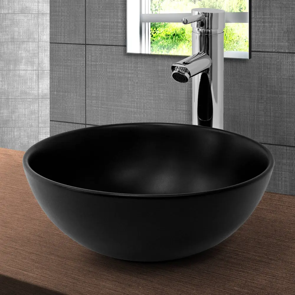 Lavabo incl. Desagüe sin rebosadero ø 32x13,5 cm cerámica negra Ml-design