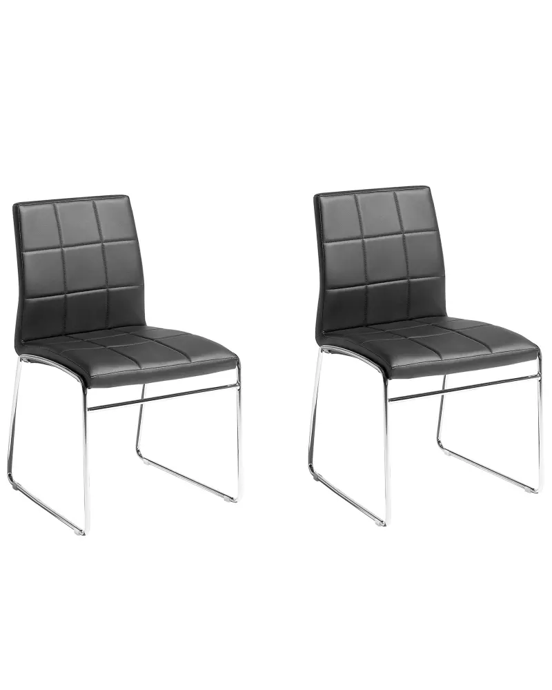 Faux Leather Set 2 Dining Chairs Black KIRON