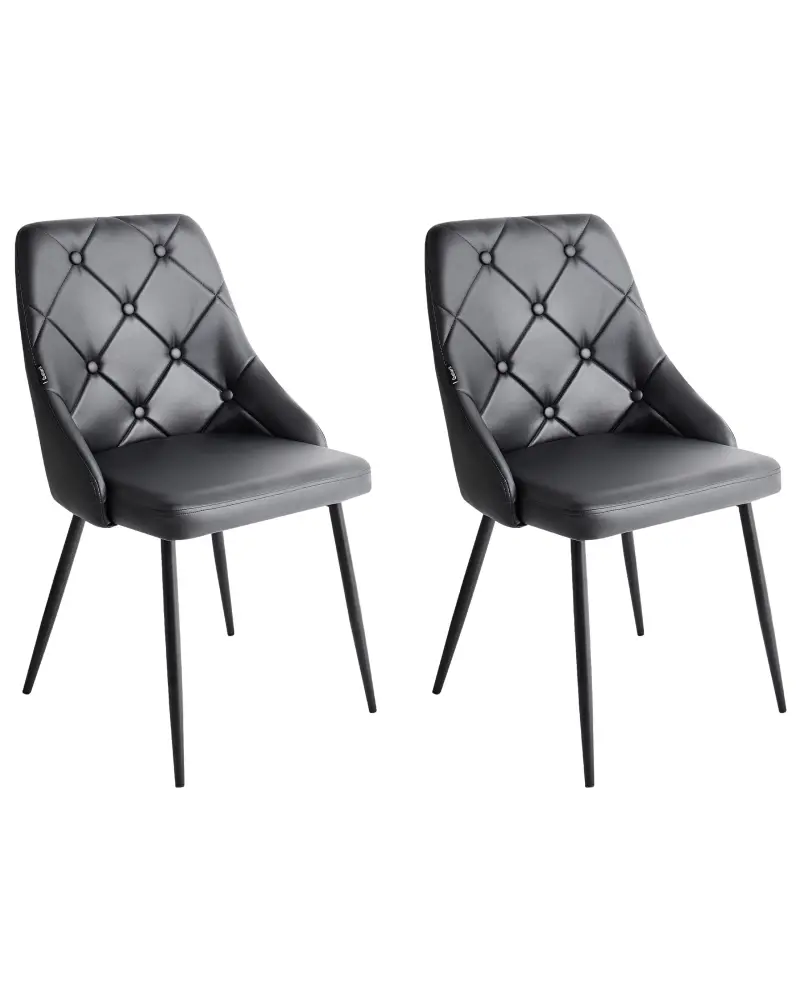 Set 2 Dining Chairs Faux Leather Black VALERIE