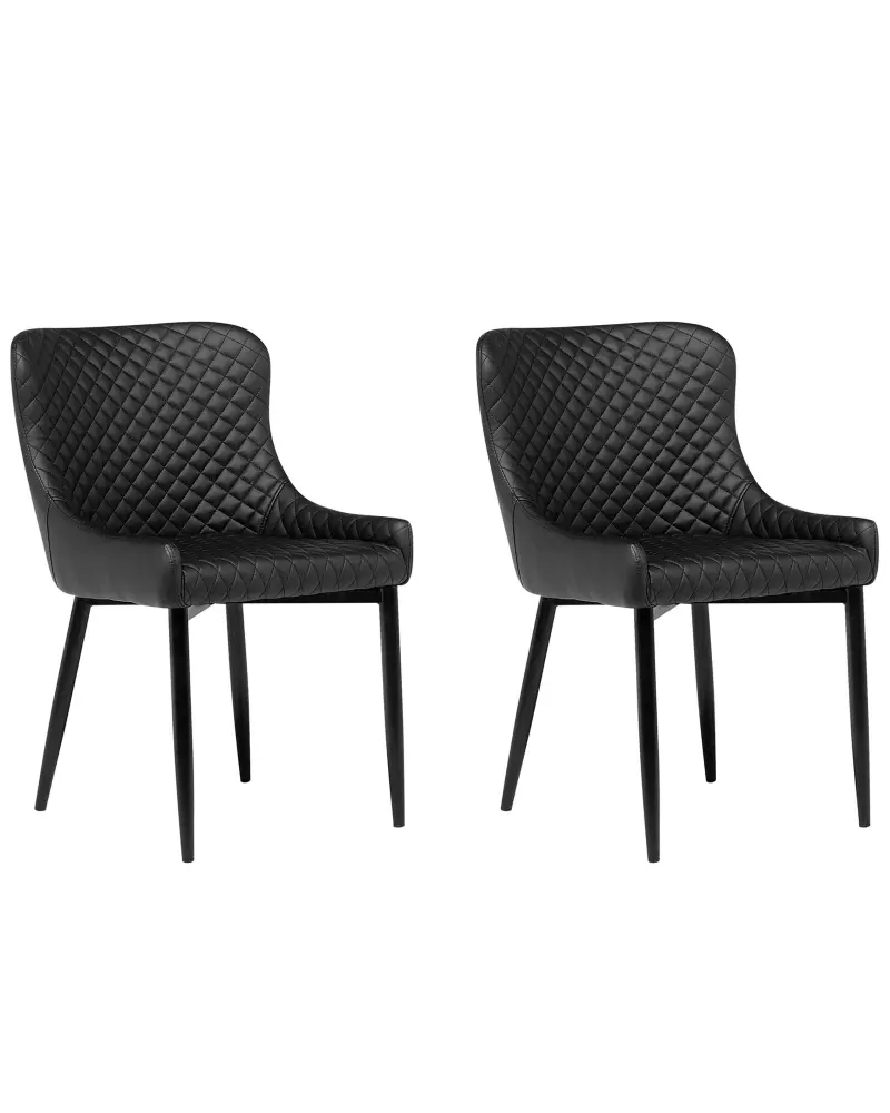Set 2 Dining Chairs Faux Leather Black SOLANO