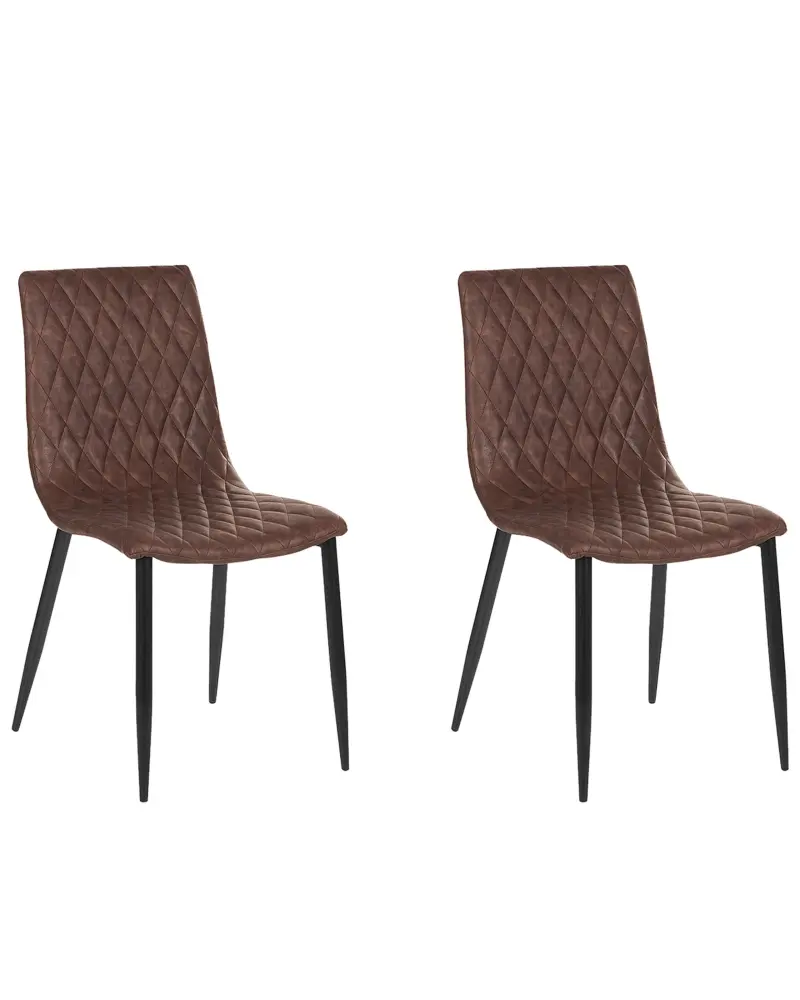 Set 2 Dining Chairs Faux Leather Brown MONTANA
