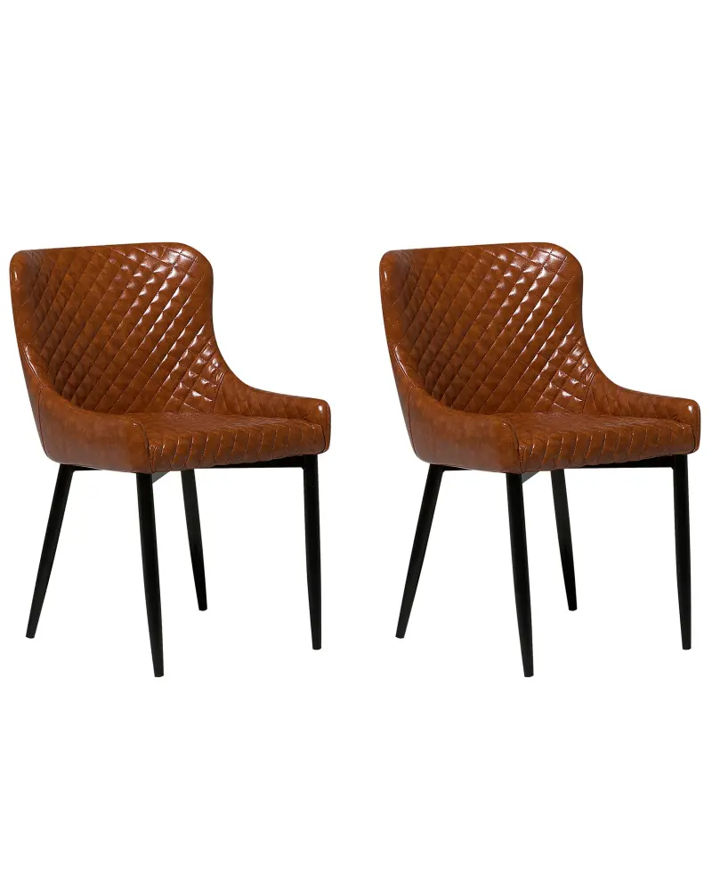 Set 2 Dining Chairs Faux Leather Brown SOLANO