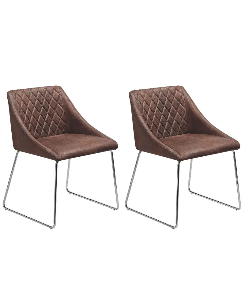 Set 2 Dining Chairs Faux Leather Brown ARCATA