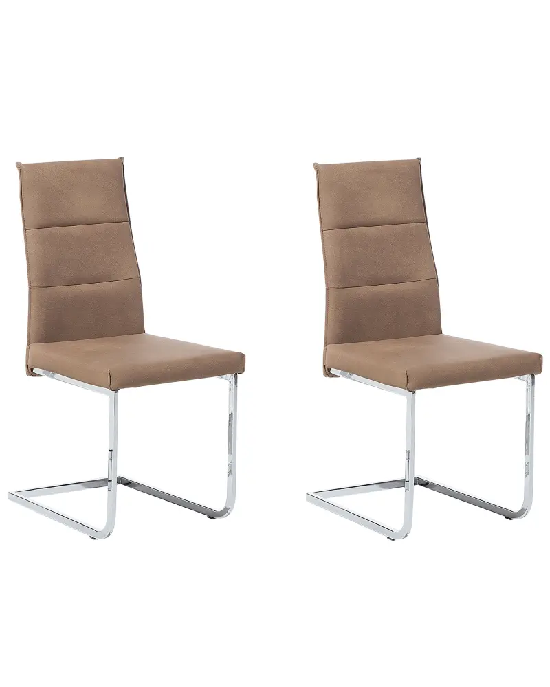 Set 2 Faux Leather Dining Chairs Beige ROCKFORD