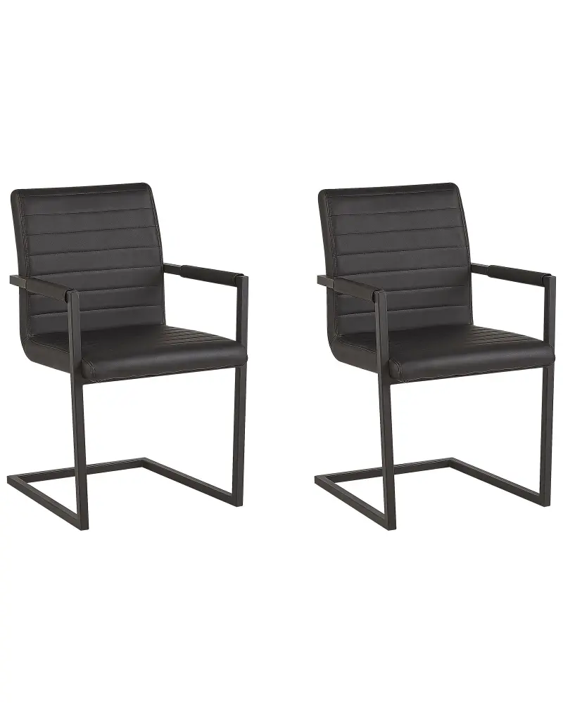 Set 2 Faux Leather Dining Chairs Black BUFORD