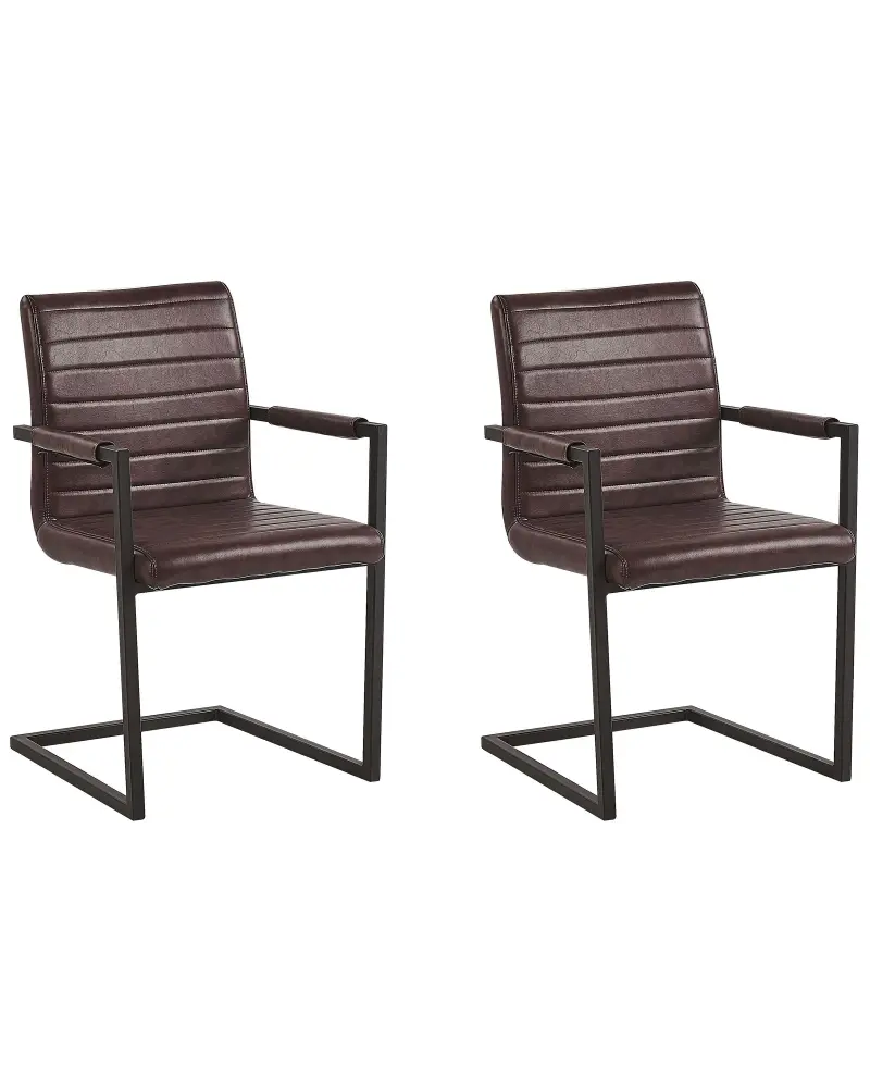 Set 2 Faux Leather Dining Chairs Dark Brown BUFORD