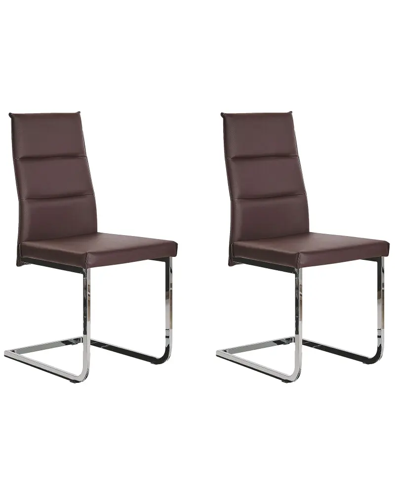Set 2 Faux Leather Dining Chairs Dark Brown ROCKFORD