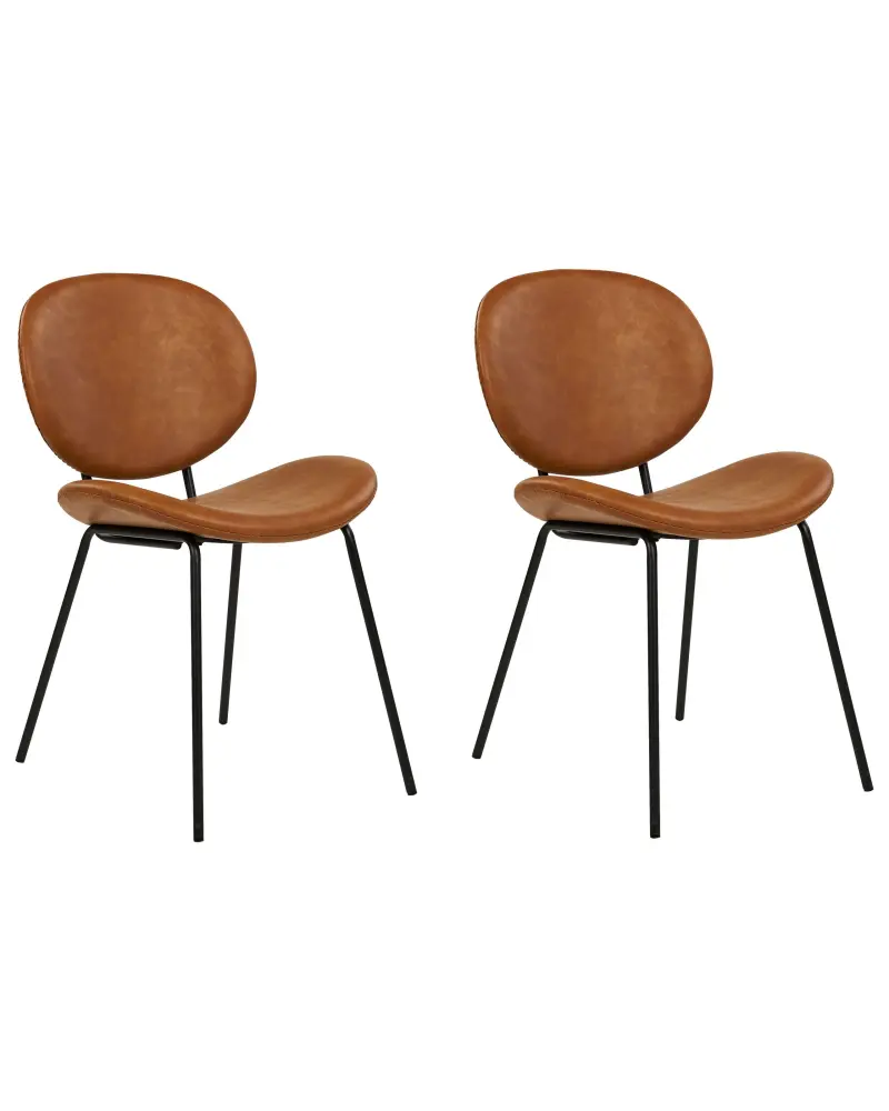 Set 2 Faux Leather Dining Chairs Golden Brown LUANA