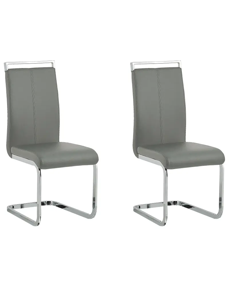 Set 2 Faux Leather Dining Chairs Grey GREEDIN