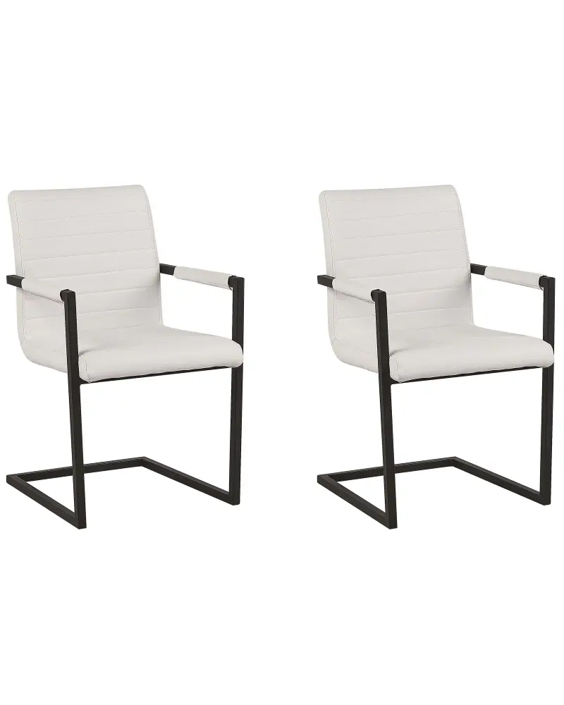 Set 2 Faux Leather Dining Chairs Off-White BUFORD