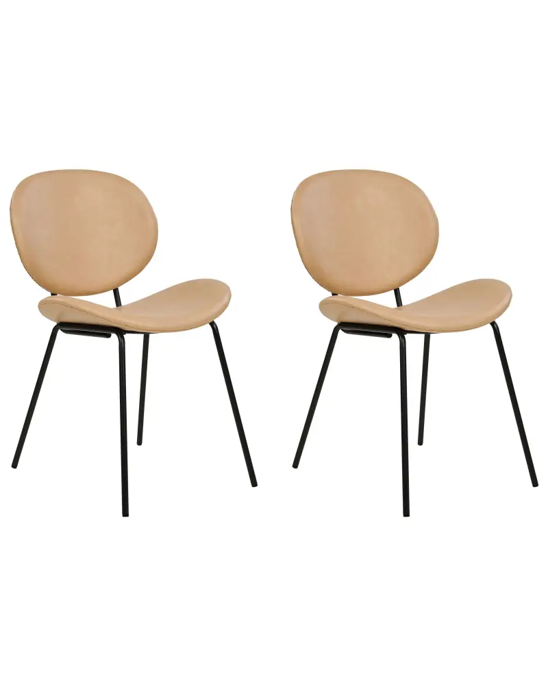 Set 2 Faux Leather Dining Chairs Sand Beige LUANA